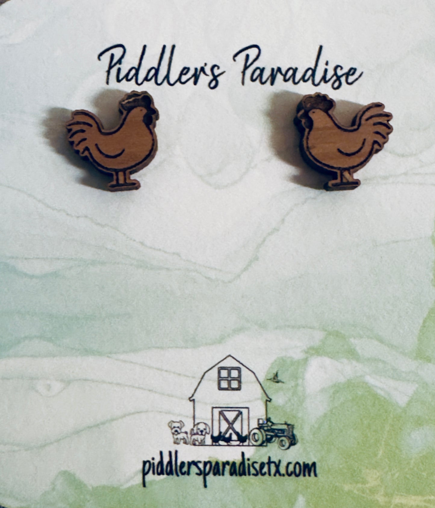 Wooden Chicken Stud Earrings