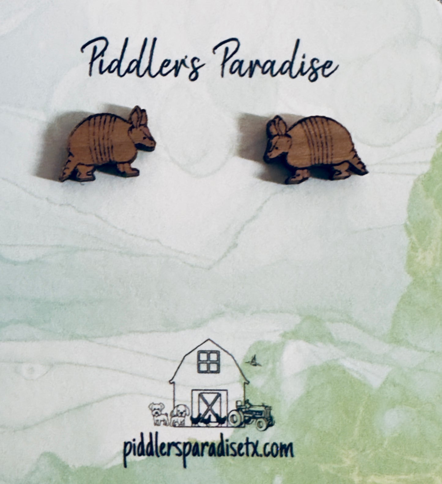 Wooden Armadillo Stud Earrings