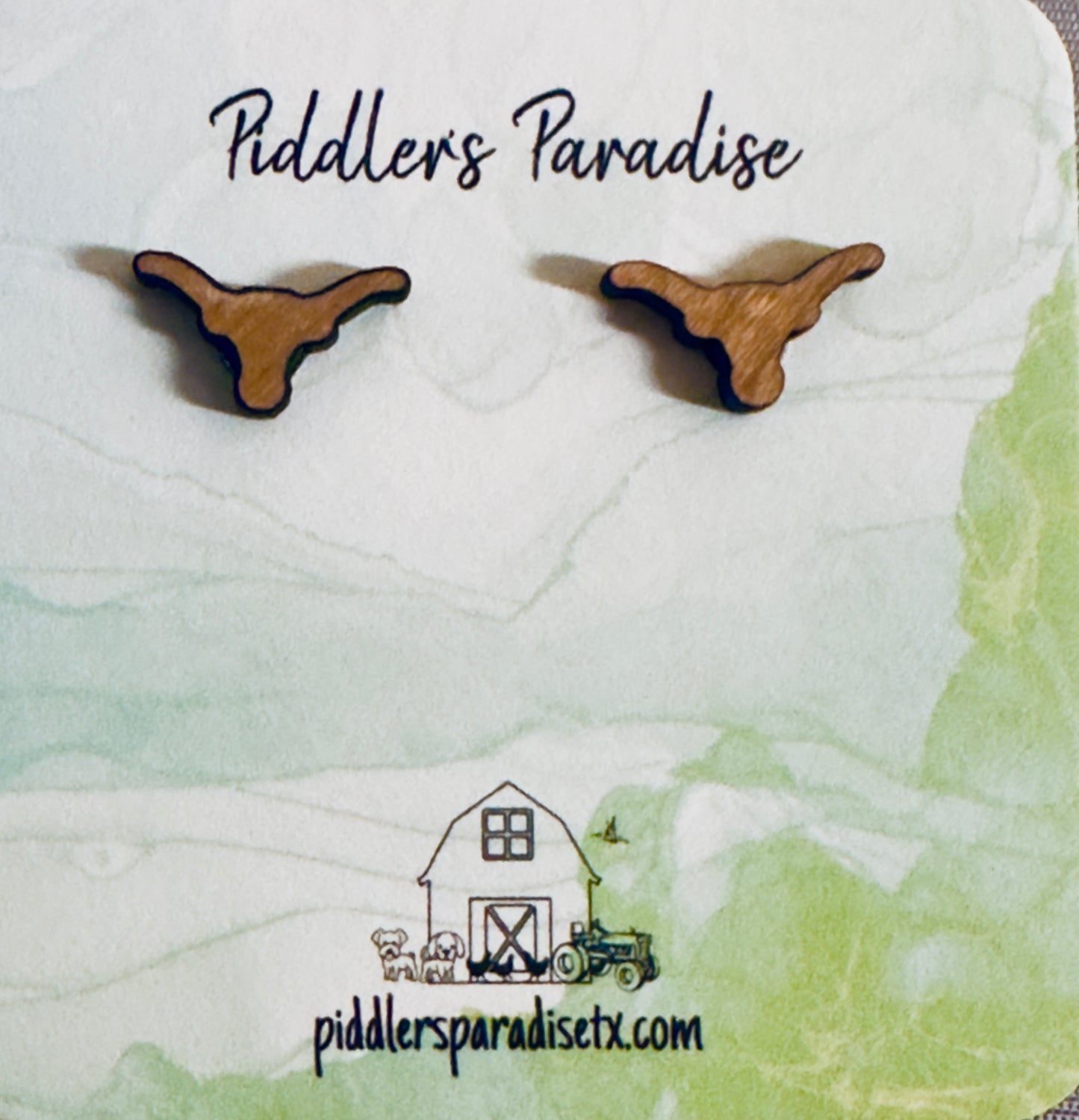 Wood Longhorn Stud Earrings