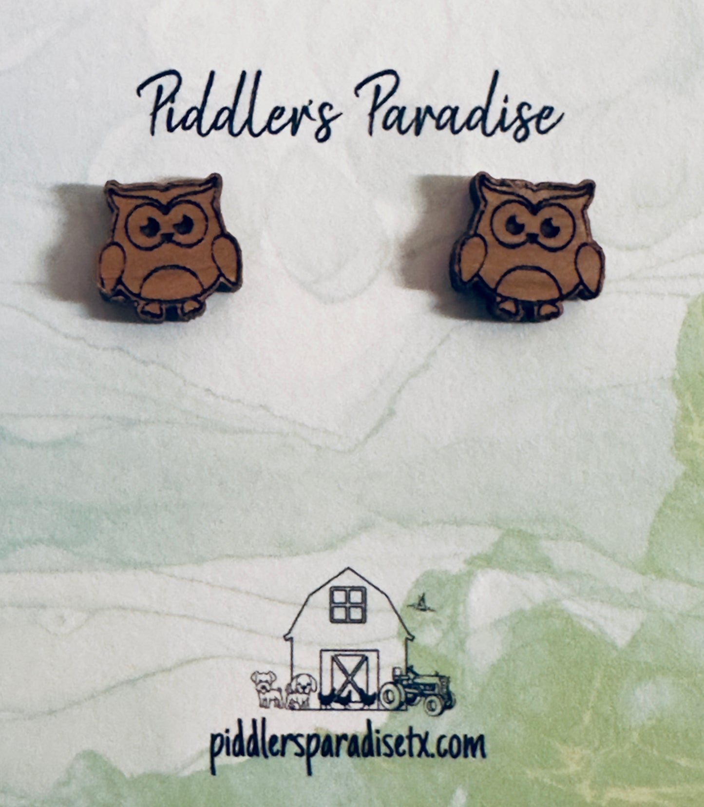 Wooden Owl Stud Earrings