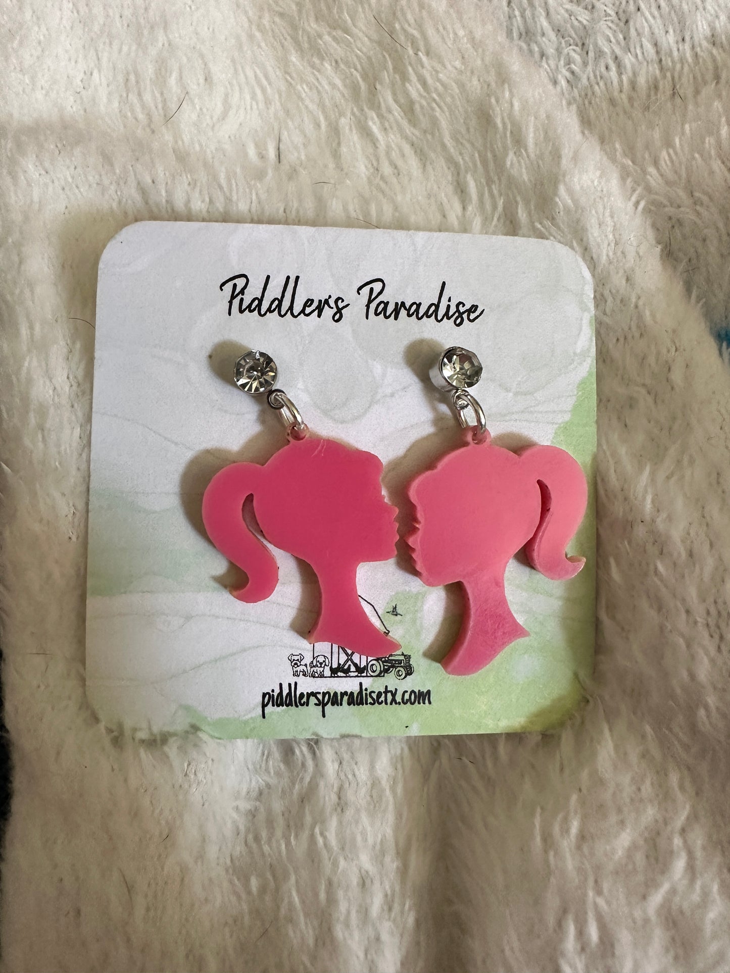 Pink Silhouette Earring on Rhinestone Stud