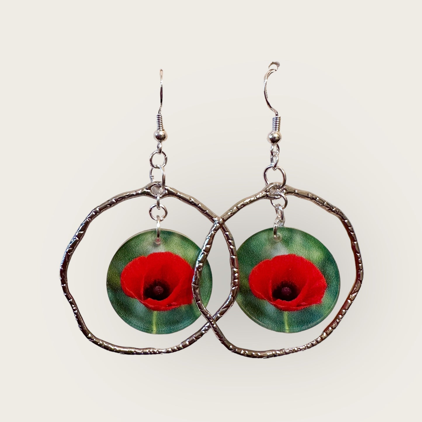 Red Poppy Silver Hoops