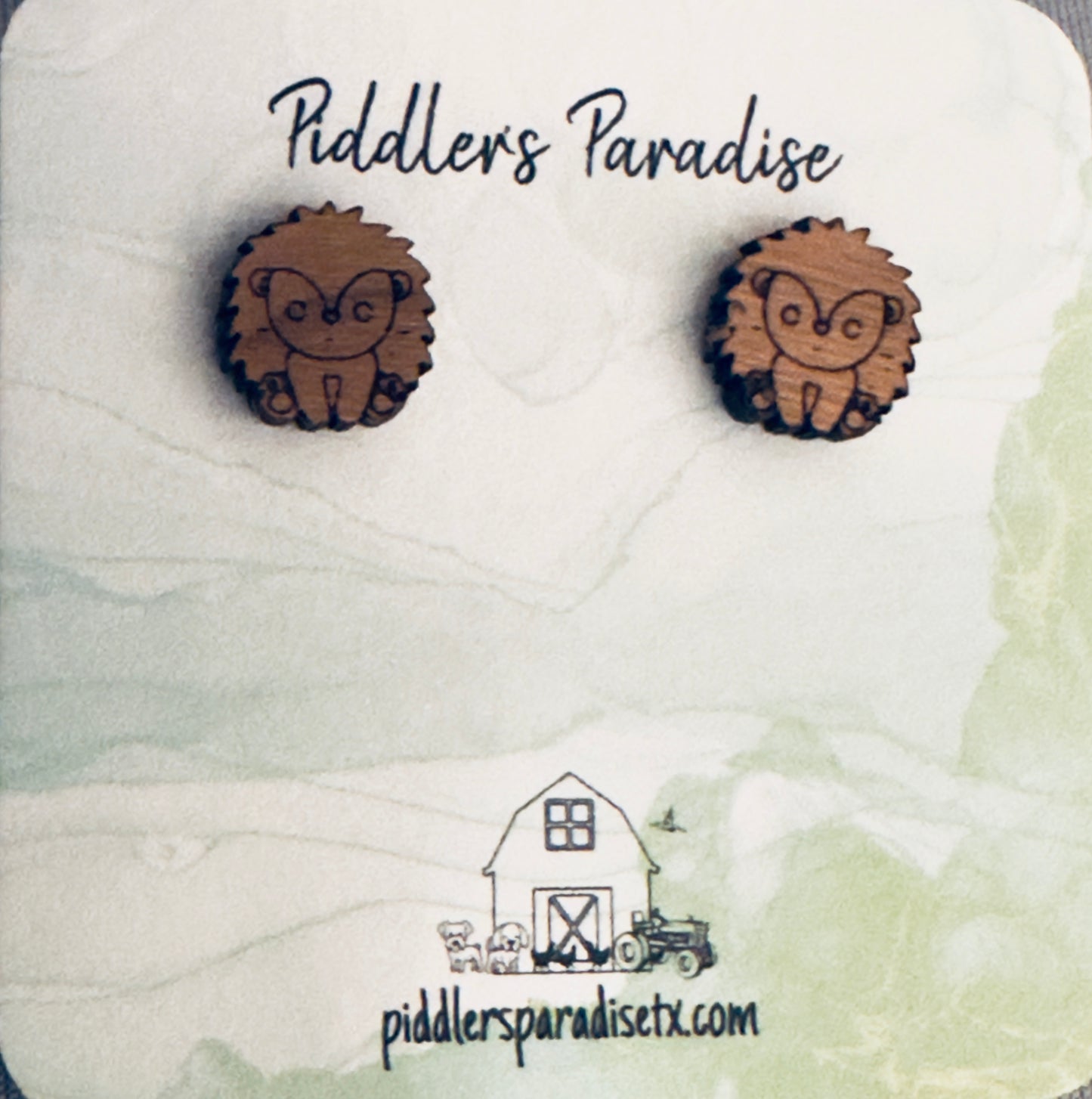 Wooden Hedgehog Stud Earring