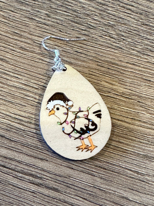 Tangled Chicken Christmas Earrings